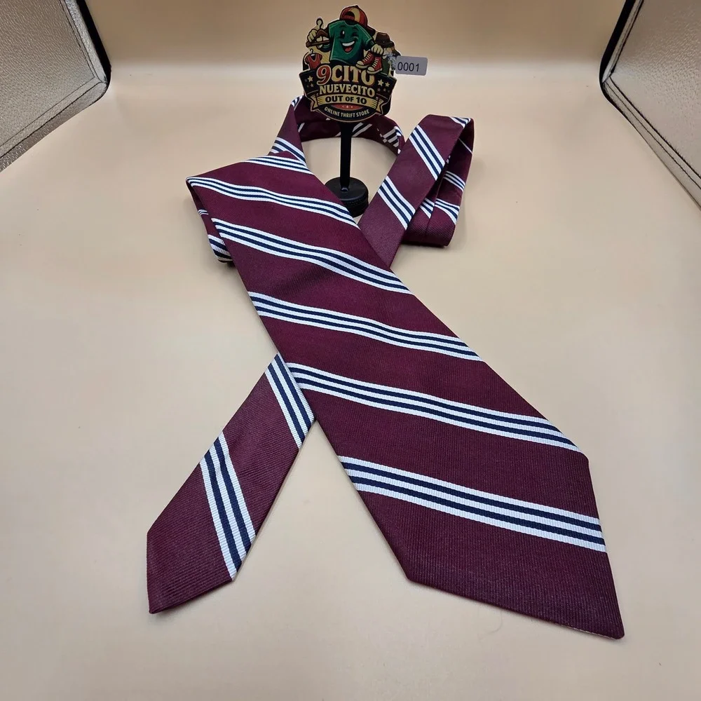Robert Talbott Al Johnson Mens Silk Tie Burgundy Navy White Triple Stripe USA